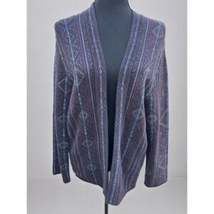 Peruvian Connection 100% Pima Cotton Open Front Knit Cardigan‎ Geometric- M